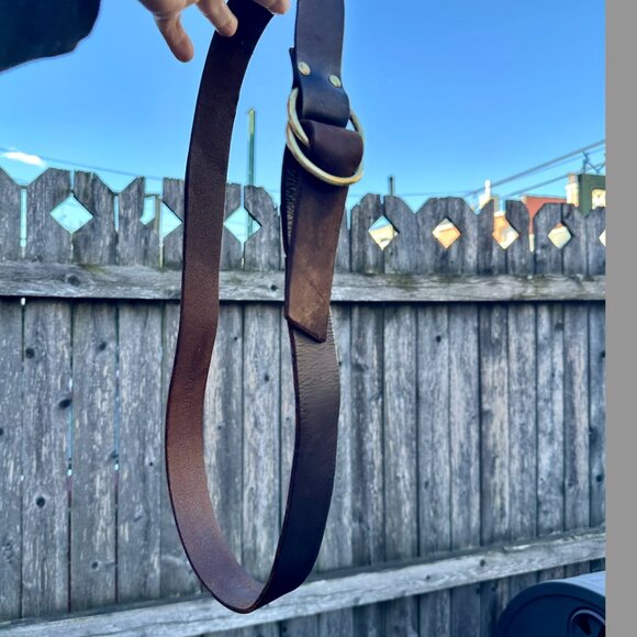 J. Crew Vintage Leather Men's / Unisex brown belt w/ 2 Brass hoop Rings - Picture 4 of 4